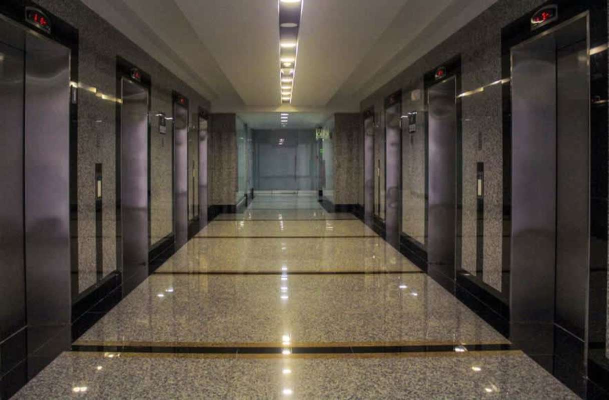 Granite elevator hall office skyscraper BICSA Financial Center Panama
