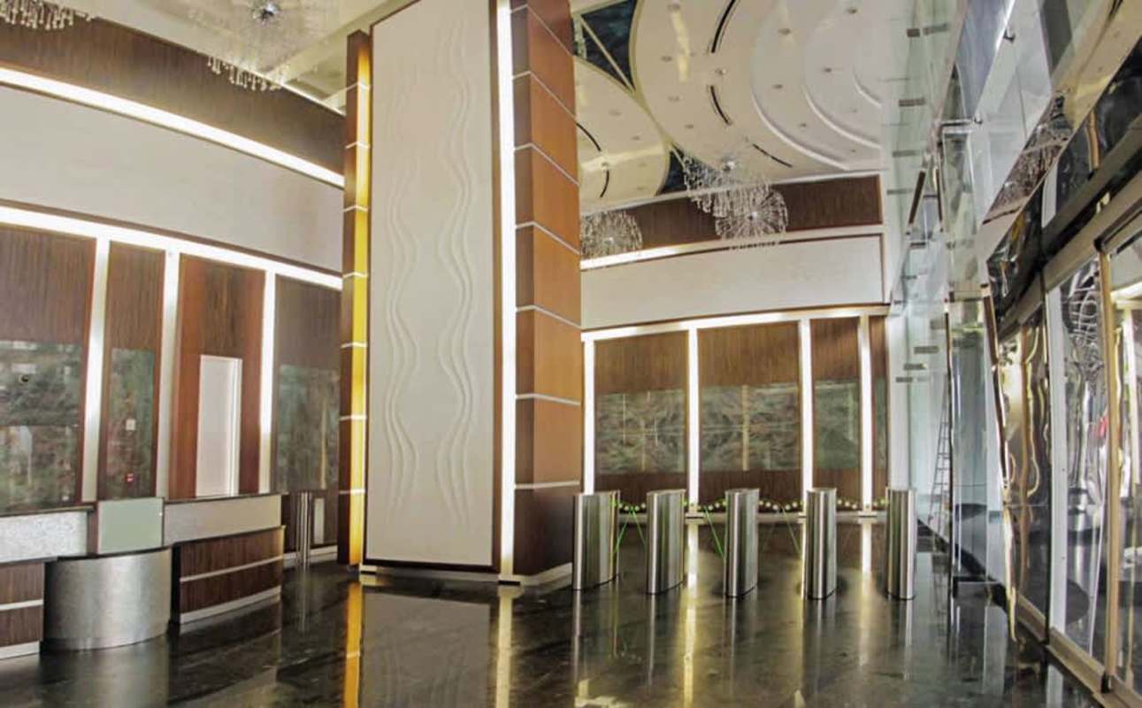Sleek entrance lobby PH BICSA skyscraper hotel and offices Panama