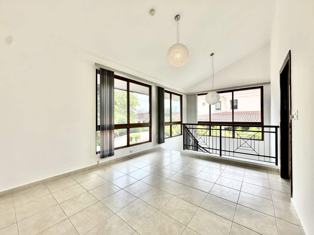 Exterior Mediterranean facade with red tile roof and lush garden Camino de Cruces Panama City