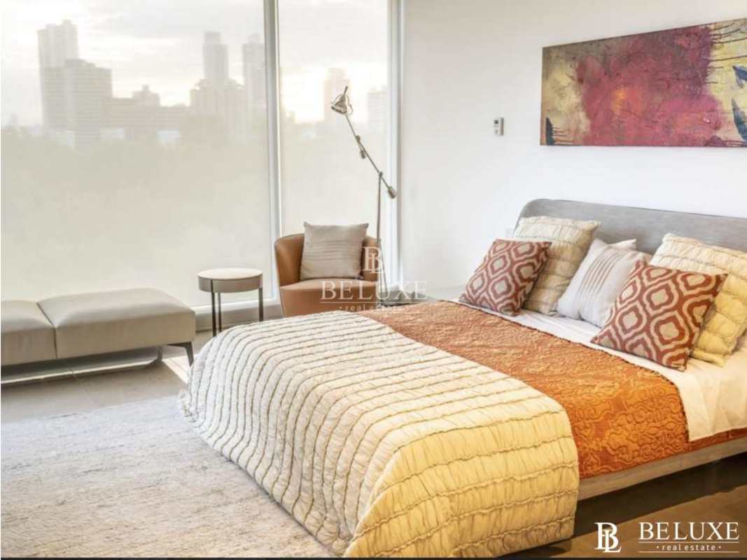 Luxurious marble bathroom with double vanity and glass shower in PH Aria Costa del Este Panama