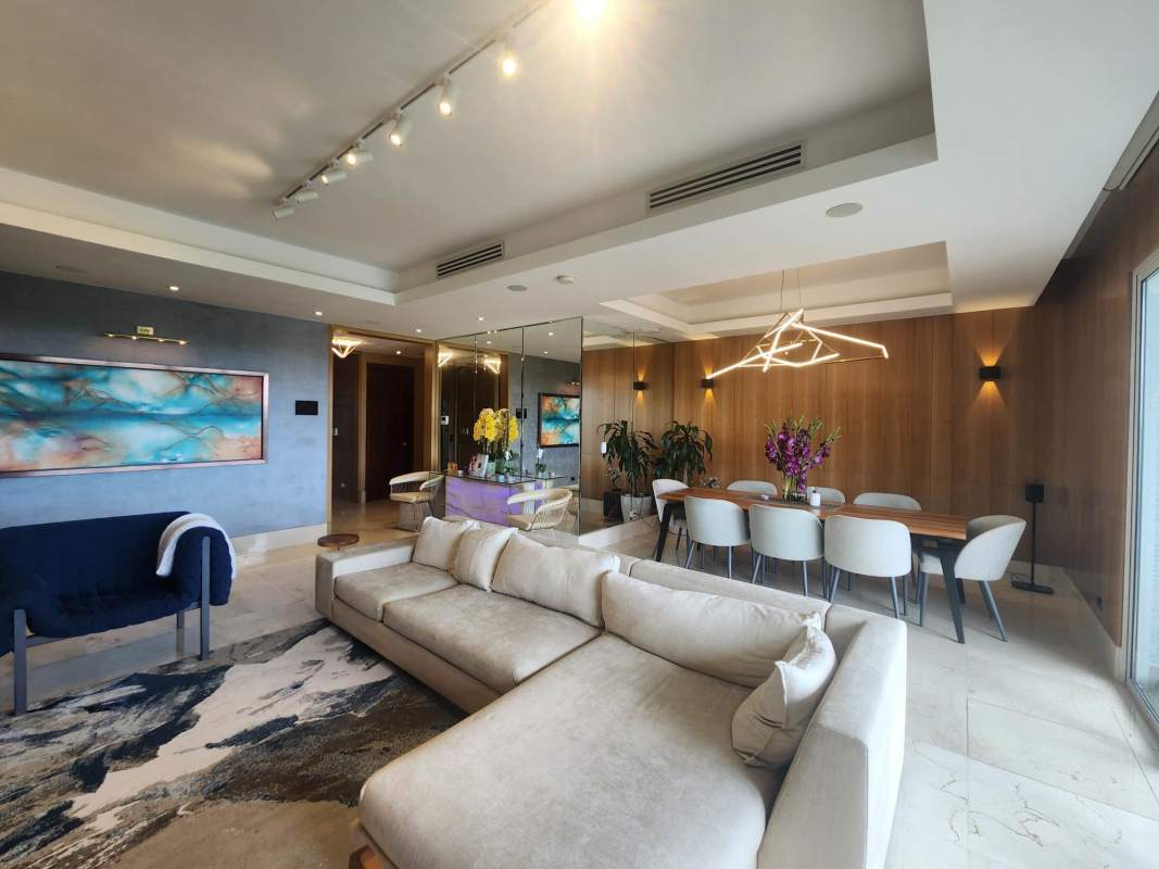 Spacious open-plan living dining with large windows luxury apartment Santa Maria Panama