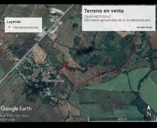 Satellite image showing boundaries of large rural land plot near highway Aguadulce Panama