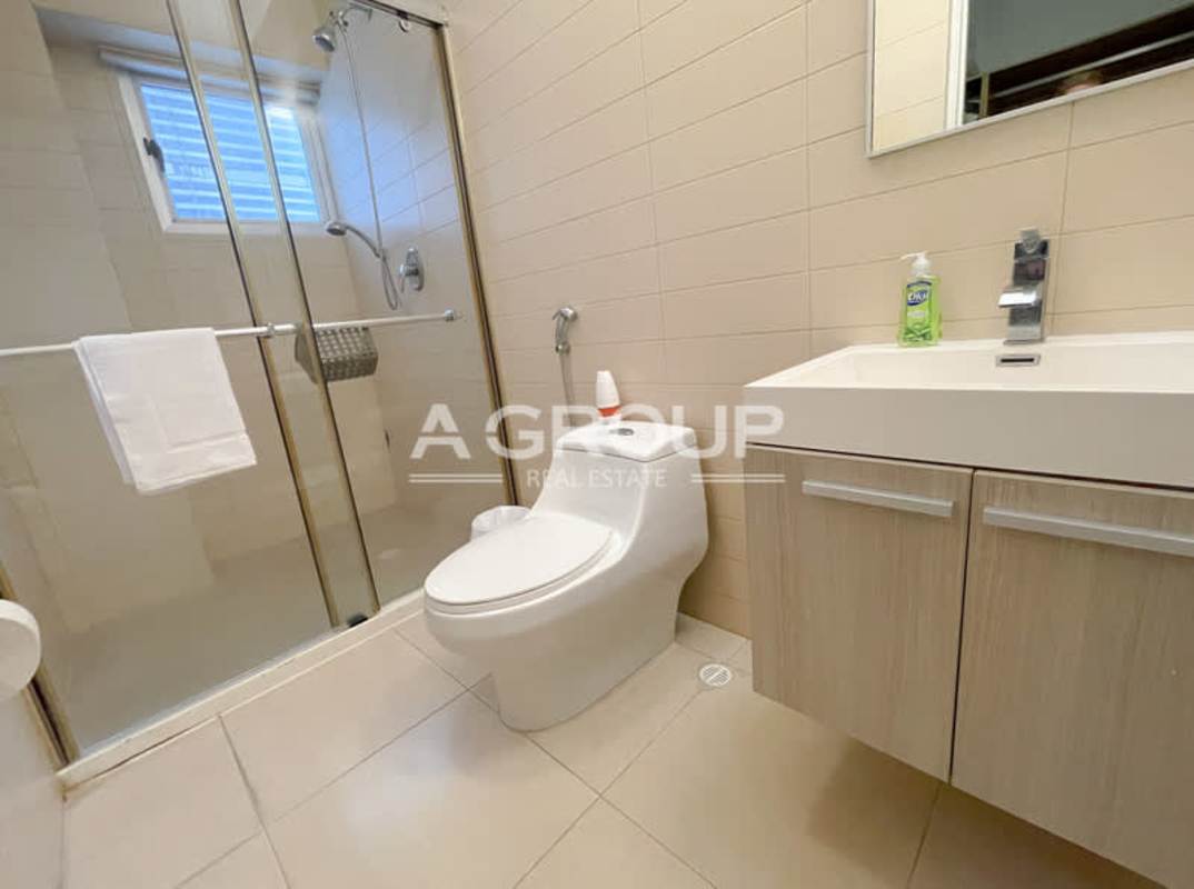 Contemporary kitchen granite countertops stainless appliances in seafront condo Panama City