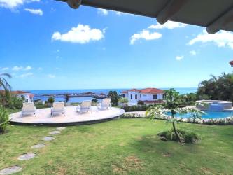 Spacious covered terrace overlooking private pool and ocean at Vista Mar Villa Panama