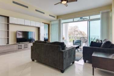 Spacious living dining open-plan ocean view Bijao Panama beach condo for sale