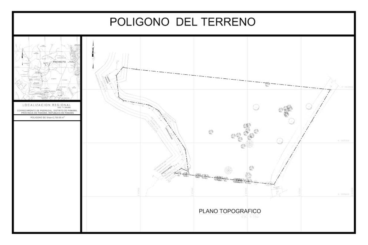 Topographic plan outlining 5.3 hectares development site in Pedregal Rana de Oro near Corredor Norte Panama