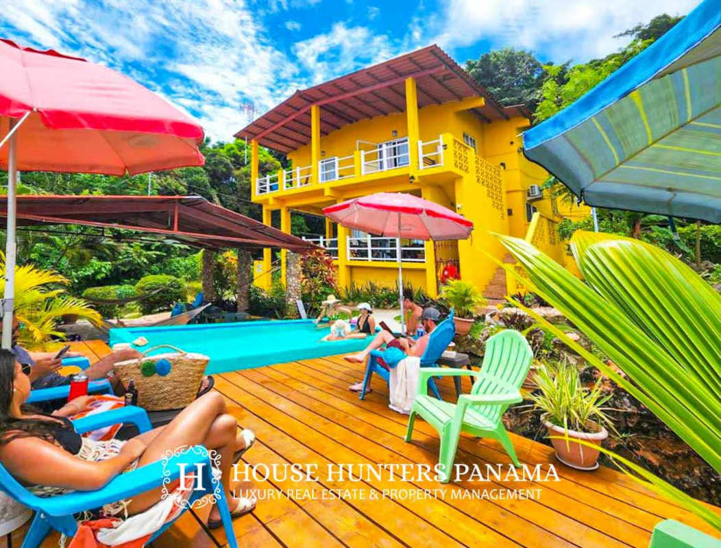 Colorful hotel entrance with tropical landscaping Isla Taboga Panama