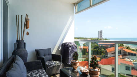 Bedroom with ocean balcony access in Ocean Waves Gorgona Panama