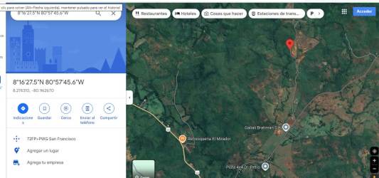 Aerial satellite image showing dense rural forest with clearings accessible by dirt roads in Veraguas Panama