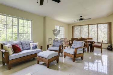 Spacious covered terrace attached to house with garden and BBQ area view La Chorrera