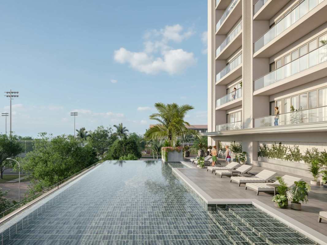 Infinity pool lounge area overlooking Pacific Ocean Passage Condo Amador Panama waterfront luxury real estate