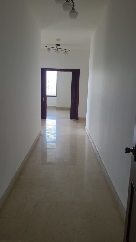 Open dining area with marble flooring and large windows in PH Cresta Palace apartment for rent Panama