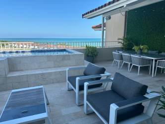 Elegant bedroom with private balcony, ocean views in luxury penthouse Buenaventura