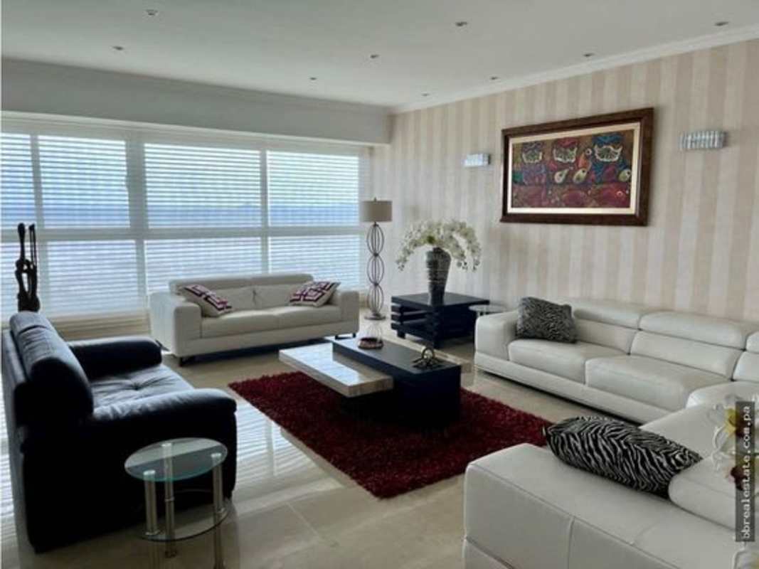 Luxury apartment lounge area, panoramic windows, contemporary decor in PH Zeus Costa del Este