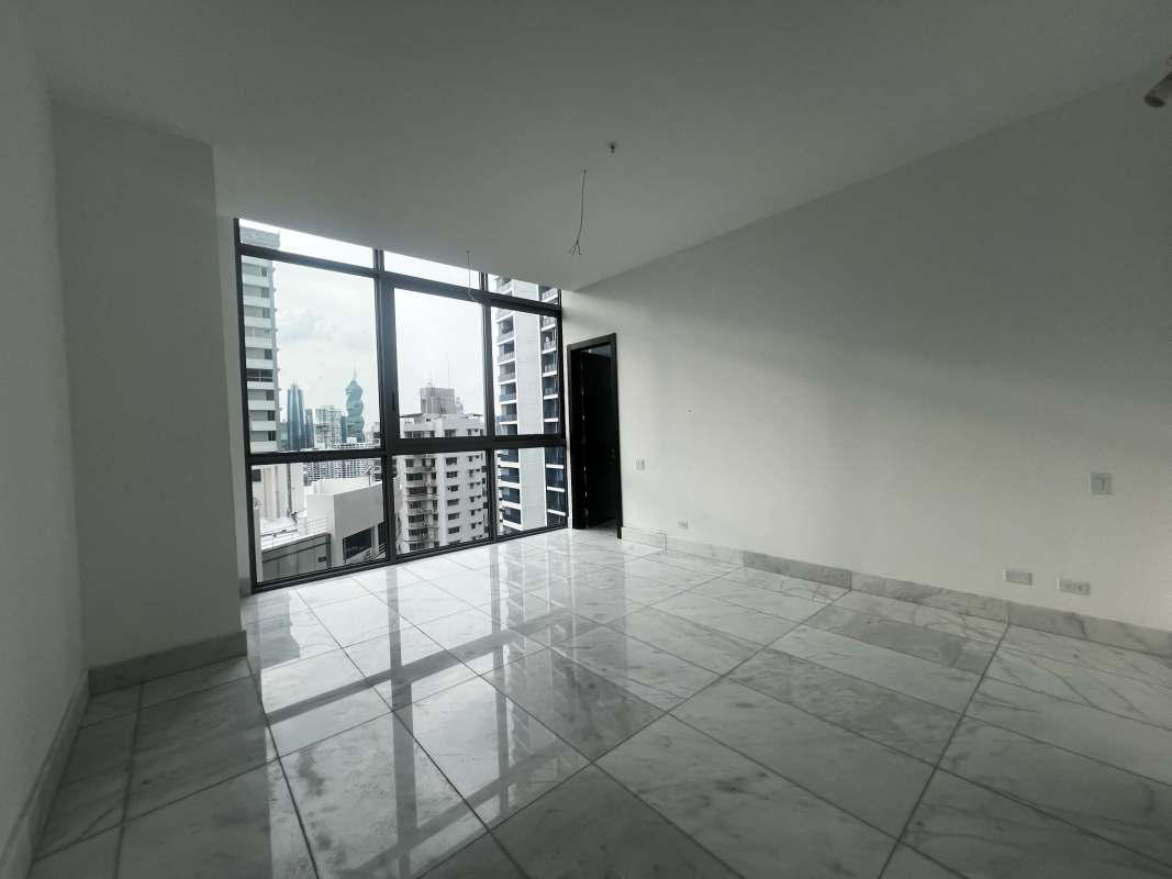 Spacious living area with marble floors skyline views Sea Point Punta Paitilla Panama City