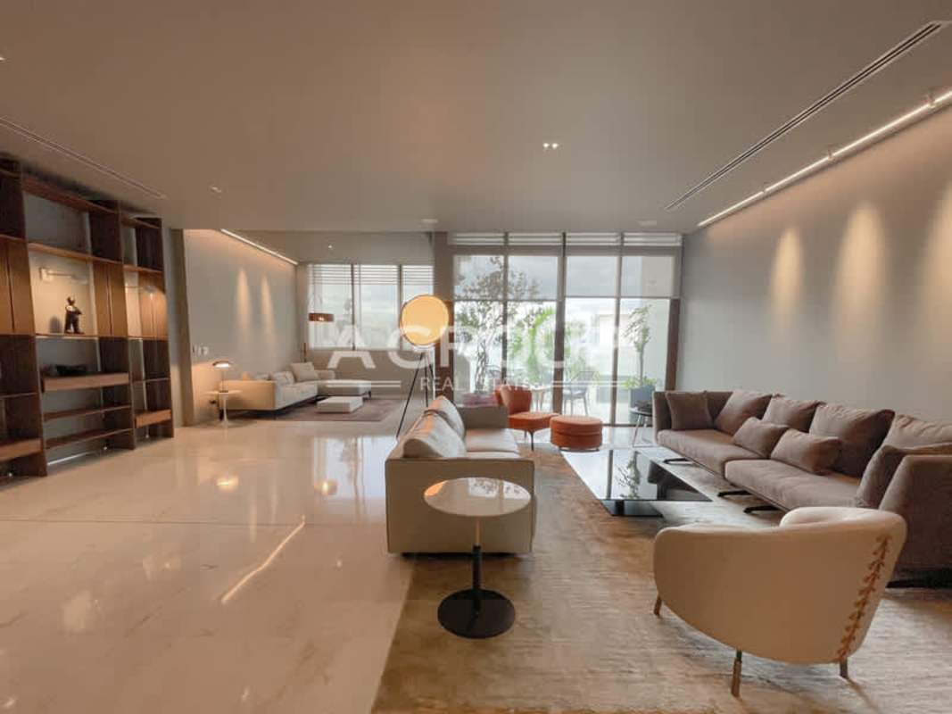 High-end open concept living room with marble floors and ocean views for rent in Ocean Reef Islands Punta Pacifica