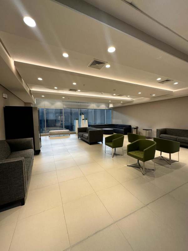 Corporate waiting area with modern furniture, large windows in Costa del Este Panama