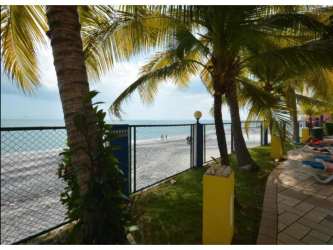 Tropical beachfront garden with palm trees and gated beach access PH Coronado Bay Panama