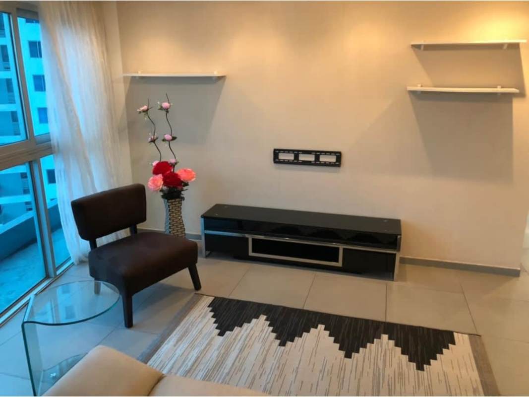 Bright minimalist living room with balcony access at PH Yacht Club Tower