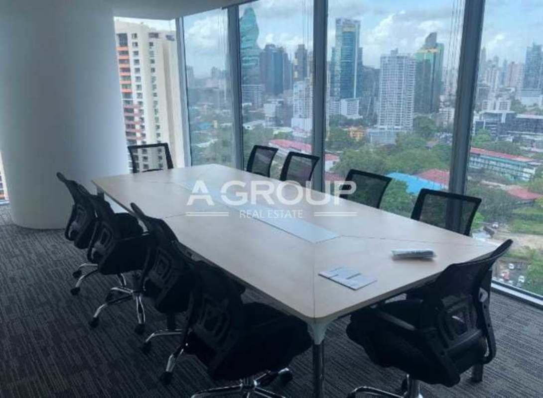Executive conference room with large windows and city view inside Oceania Business Plaza