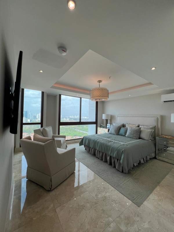 Infinity pool with sun deck surrounded by high-rise luxury at PH The Colonial Santa Maria Panama