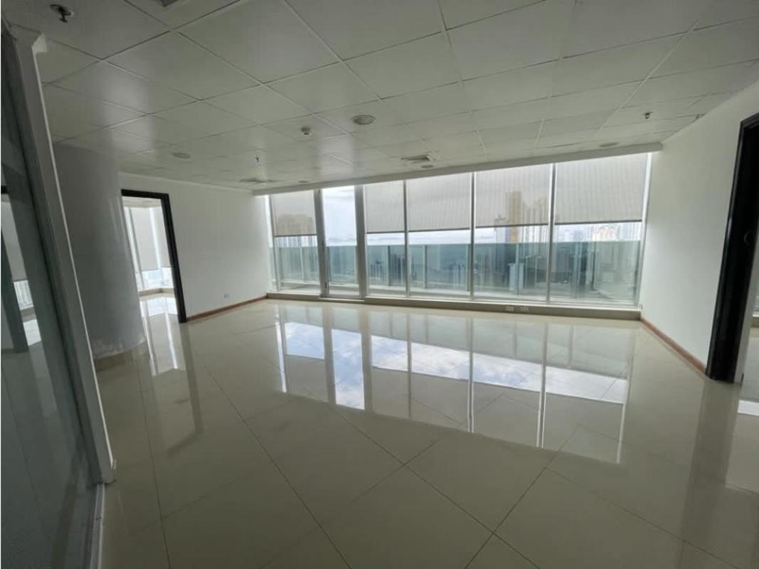 Modern commercial office with floor-to-ceiling windows and ocean view in iconic F&F Tower
