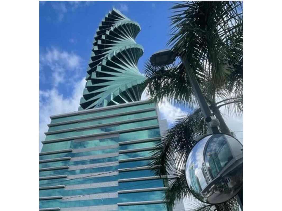 Iconic twisted glass skyscraper F&F Tower in Panama Calle 50 financial district