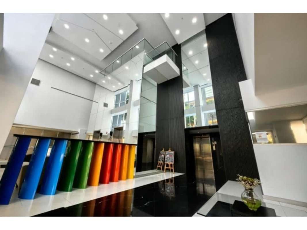 Modern furnished office with panoramic windows and city views at PH Colores de Bella Vista Panama