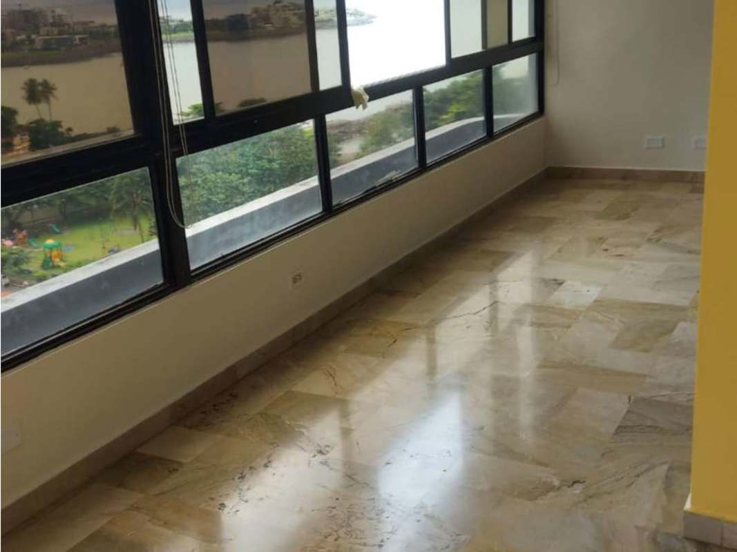 Enclosed balcony with glass windows city skyline ocean views PH Tiffany Punta Paitilla Panama