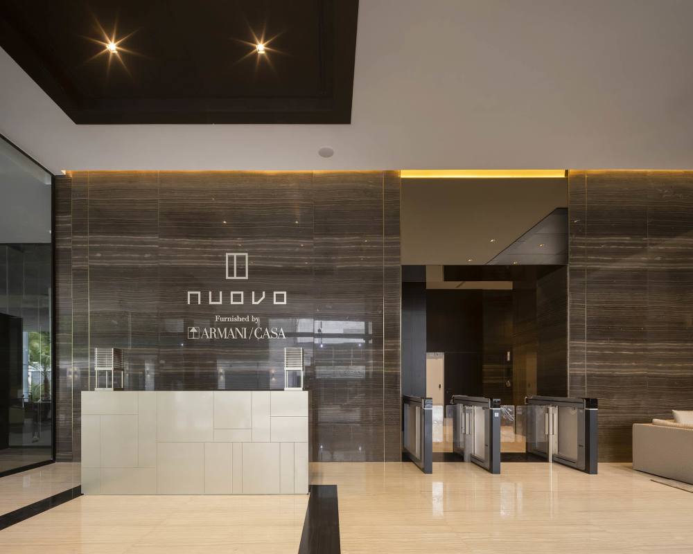 Designer lobby marble reception Nuovo Armani Casa Panama City