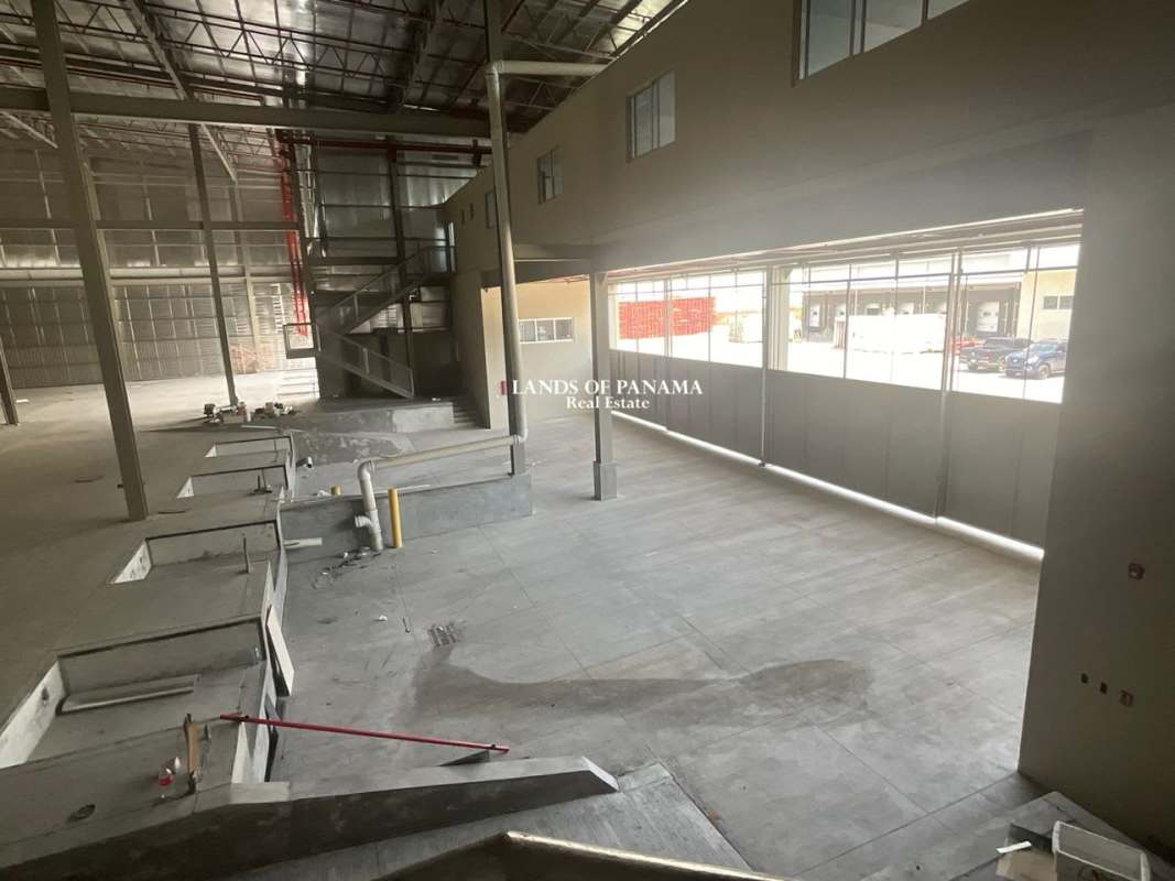 Empty warehouse with high ceilings and industrial windows in Tocumen Commercial Park for rent