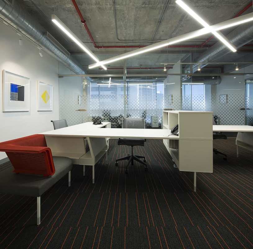 Break room dining area green chairs kitchenette PH Kenex Plaza office tower