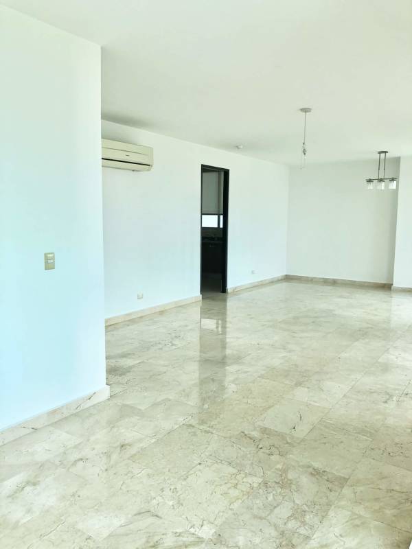 Modern bathroom with double sink granite countertop and marble walls Costa del Este Panama