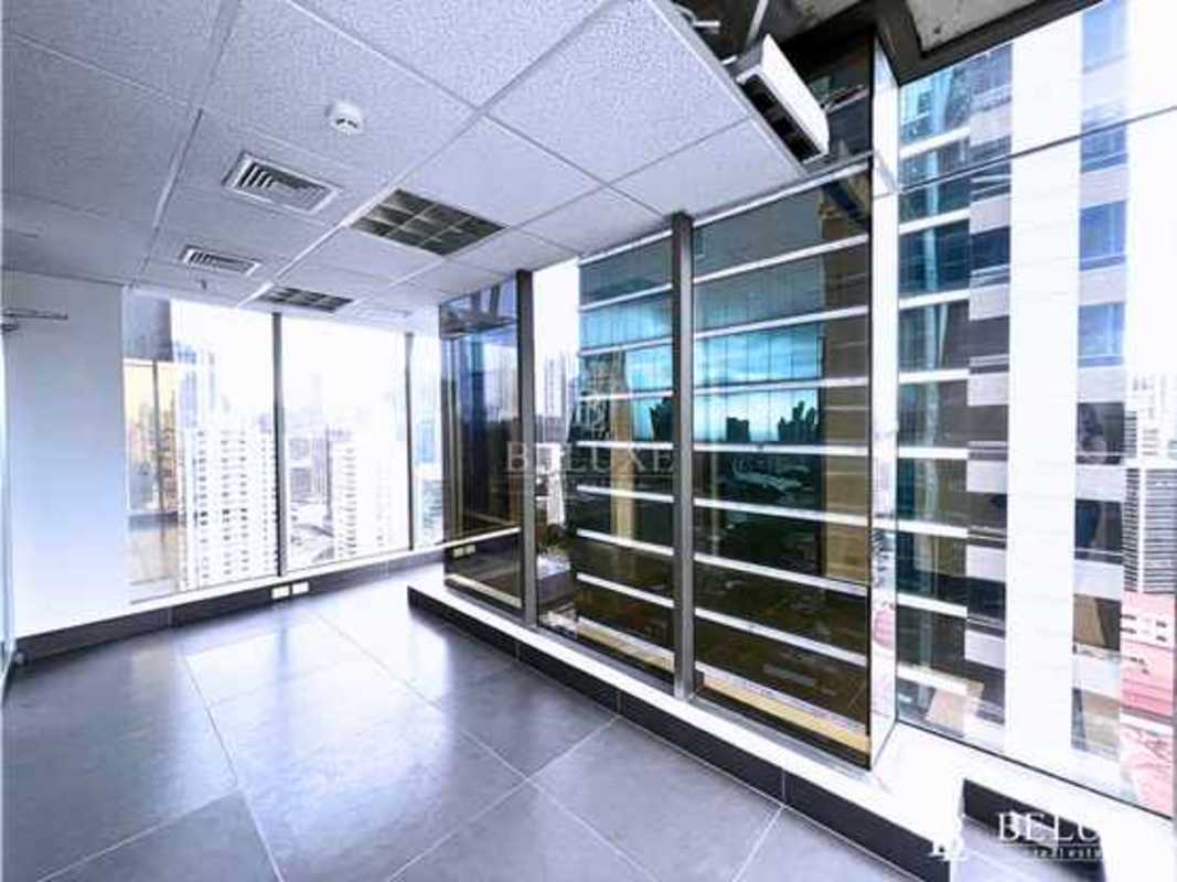 Bright reception with glass walls and LED lighting PH Twist Tower Obarrio Panama City