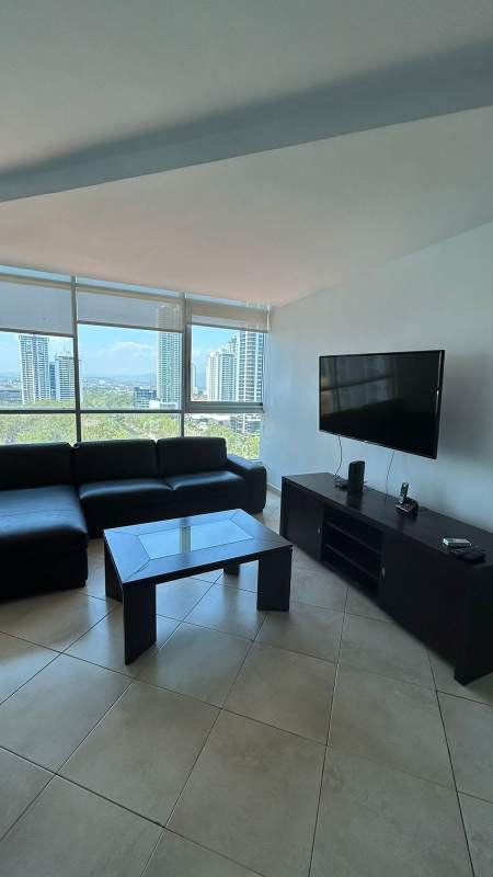 Spacious furnished master bedroom with large window city view PH The Regent Costa del Este