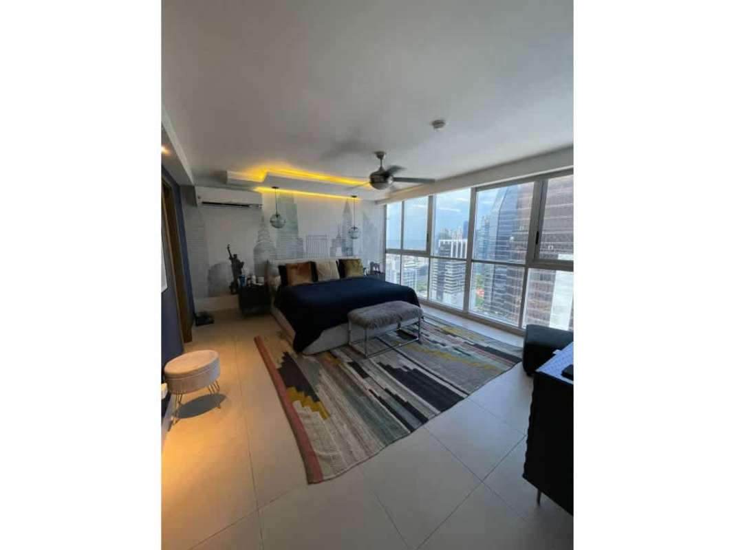 Spacious penthouse master bedroom floor to ceiling windows city views PH Park City Obarrio Panama