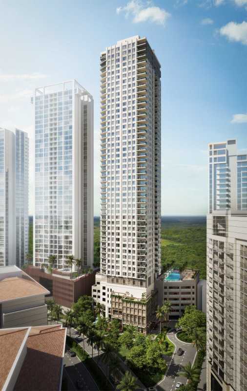 Luxury infinity pool with private cabanas and palm trees at PH Corotu Santa Maria Panama City