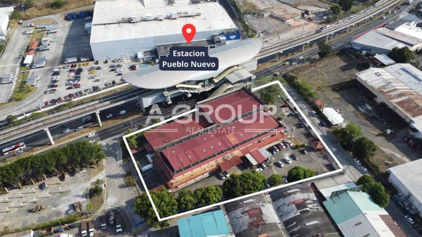 Aerial view commercial property with outlined lot near Metro Pueblo Nuevo Panamacity