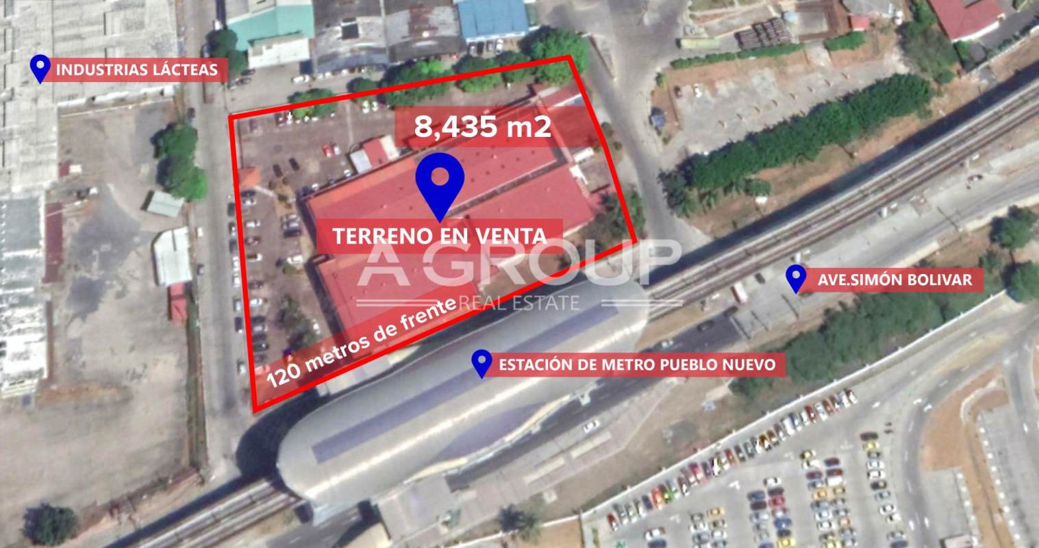 Bird's eye view marked commercial property adjacent Pueblo Nuevo Metro Panama City