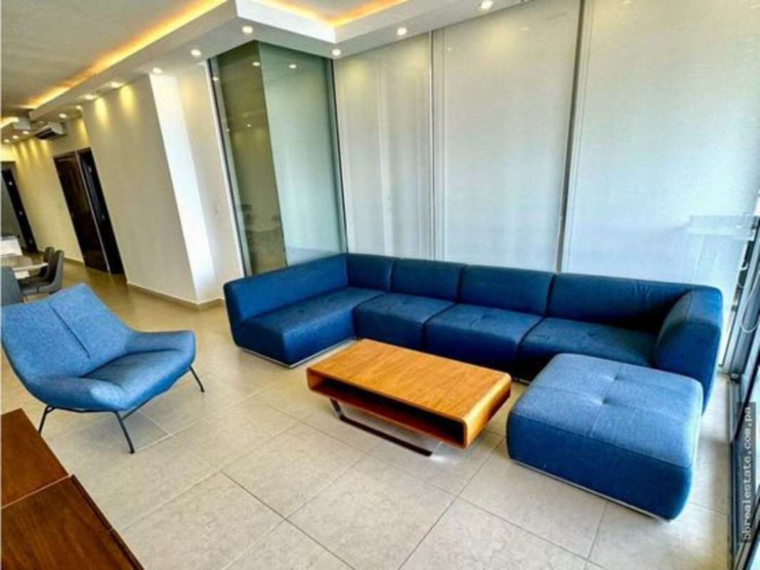 Modern living room with ocean view floor-to-ceiling windows PH Rivage Avenida Balboa Panama