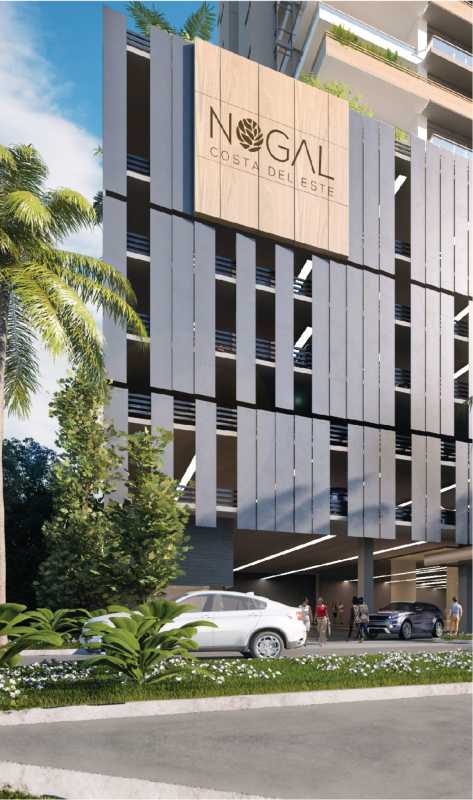 Modern multi-level parking garage at PH Nogal Costa del Este with architectural accents