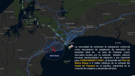 Map outlining 960 hectare coastal property near Panama Canal ideal for port industry