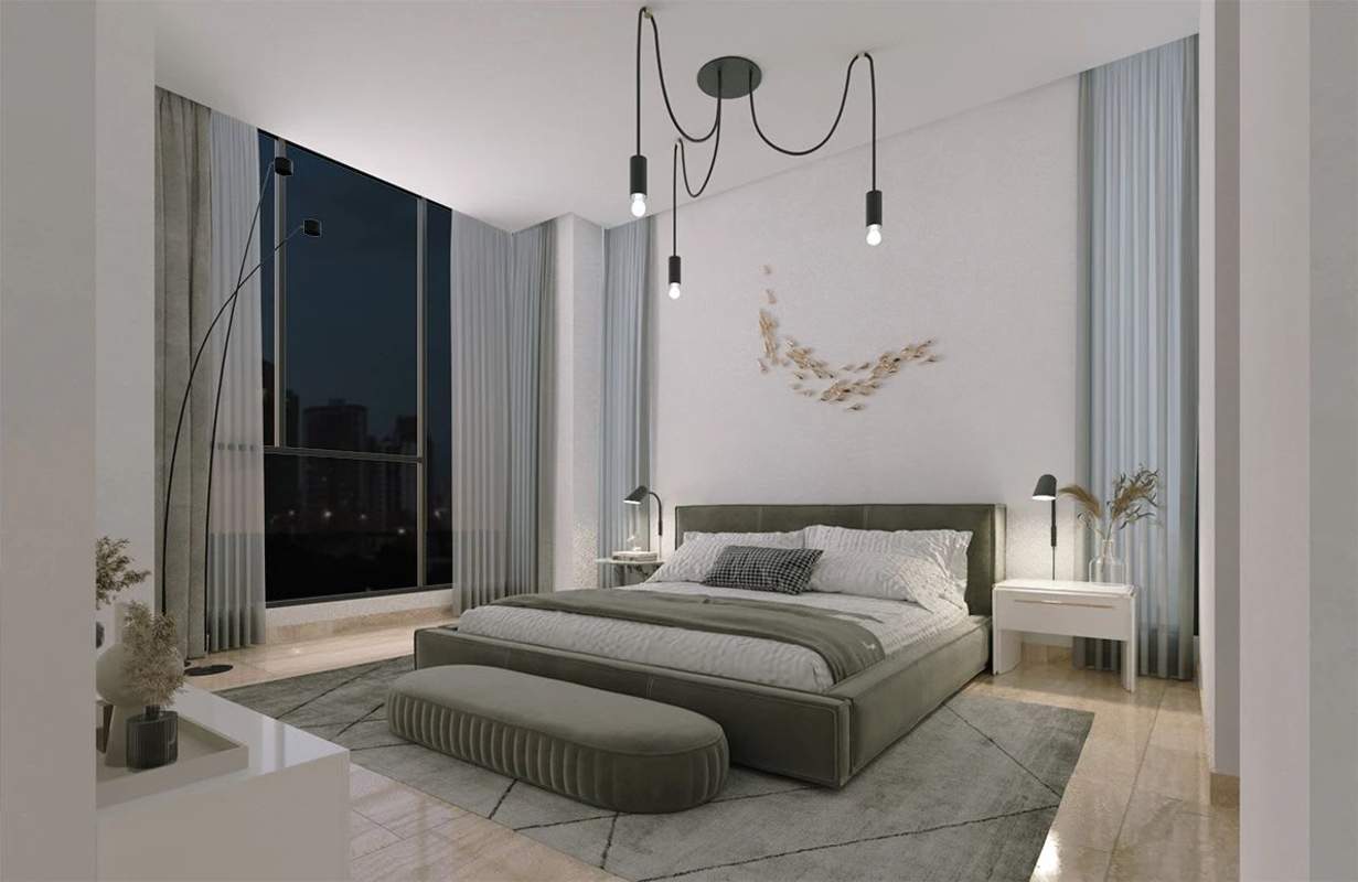 Luxury lobby with modern lighting, marble floors and spacious design in PH Riviera del Mar