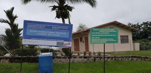 Single-story beige building near fenced farmland in tropical El Cacao Capira Panama