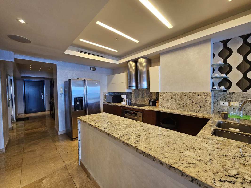 Modern luxury kitchen granite countertops stainless appliances PH Rivage Tower Panama