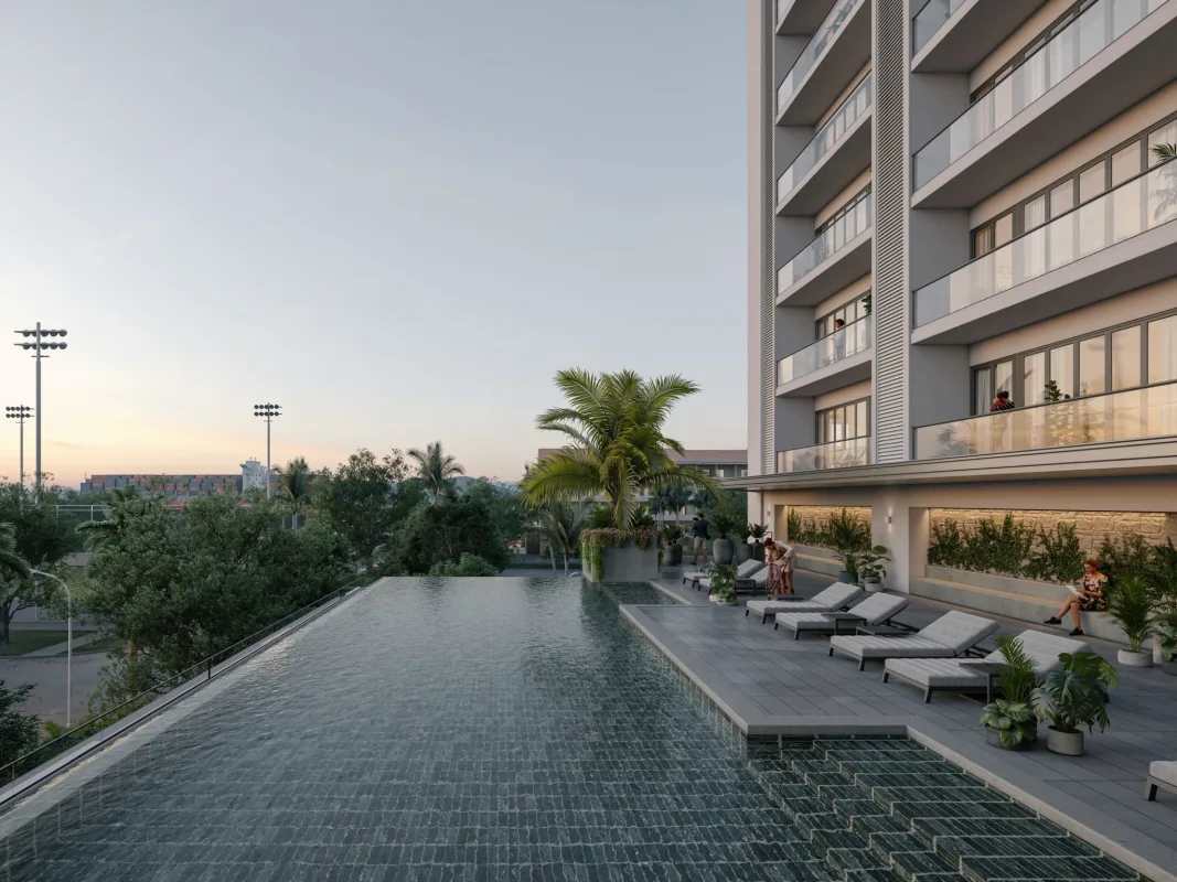 Living room with balcony, natural light, minimalist decor and ocean-city view at Amador Bay Residences