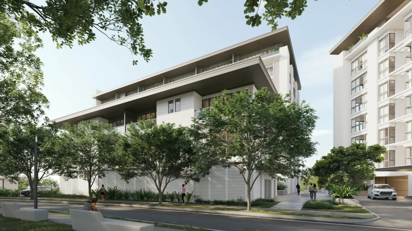 Modern bedroom with floor-to-ceiling doors to balcony with ocean and skyline view Amador Bay Panama