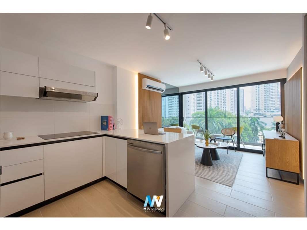 Layout of modern 1 bedroom apartment at PH Be Living with balcony San Francisco Panama City