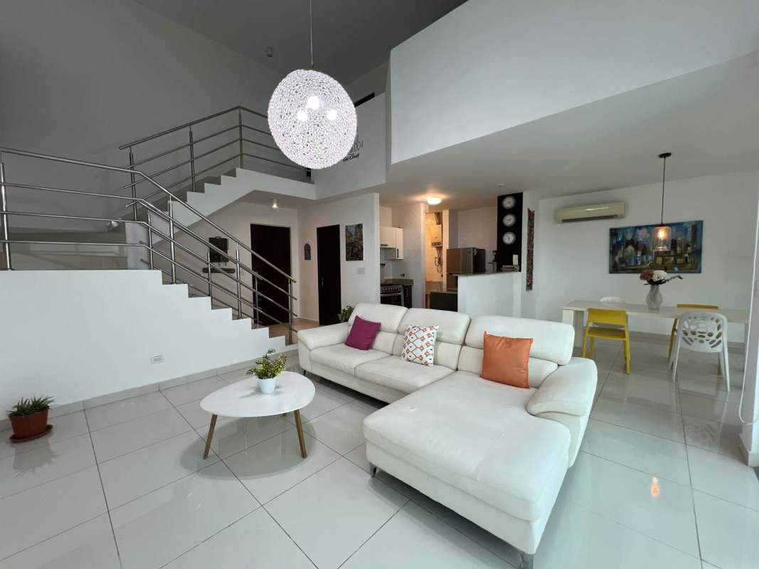 Panoramic city skyline view from balcony of PH Park Loft furnished apartment Panama