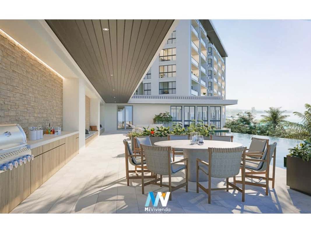 Infinity pool with panoramic water views and outdoor lounge PH Passage Amador Panama